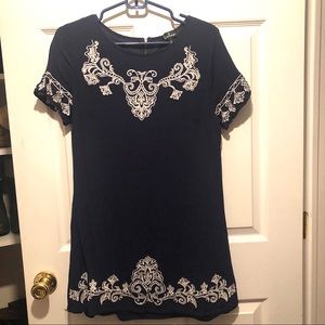 Short Sleeve Navy Dress with White Design